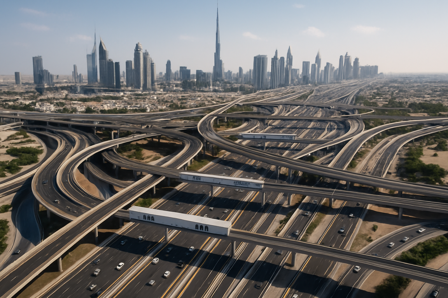 Aerial view of Dubai highways with integrated toll roads